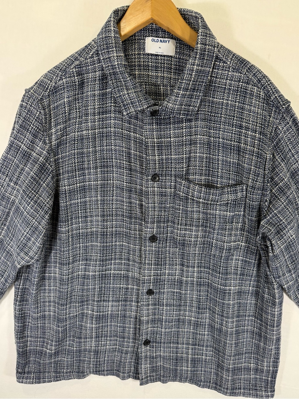 Old Navy Navy and White Woven Check Button-Down Shirt